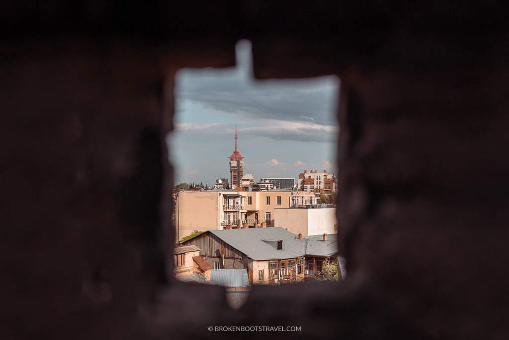 Looking through a window over the skyline of Tbilisi, Georgia