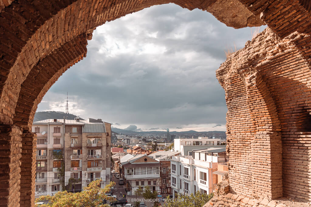 Looking out over the skyline of Tbilisi, Georgia from an abandoned building