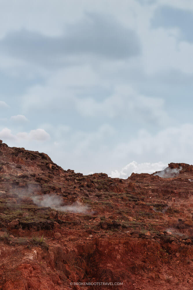 Steam coming out of red rocks