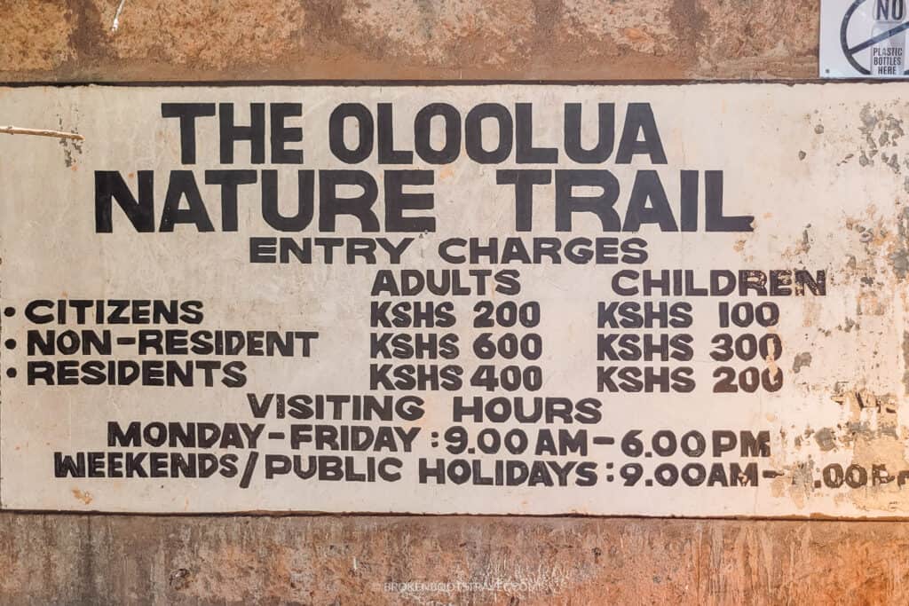 Entry Prices for Oloolua Nature Trail 2022