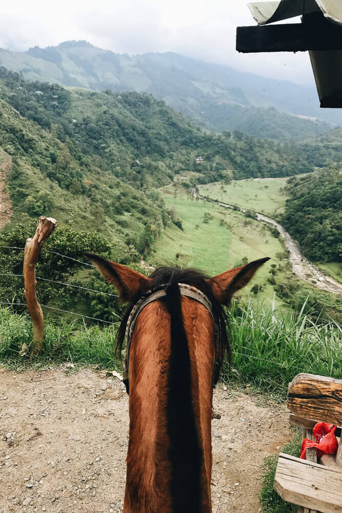Riding a horse in the Cocora Valley, Colombia