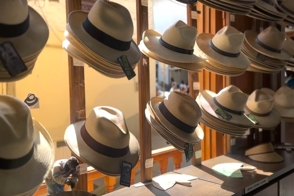 Sombreros aguadeños on display in a shop window
