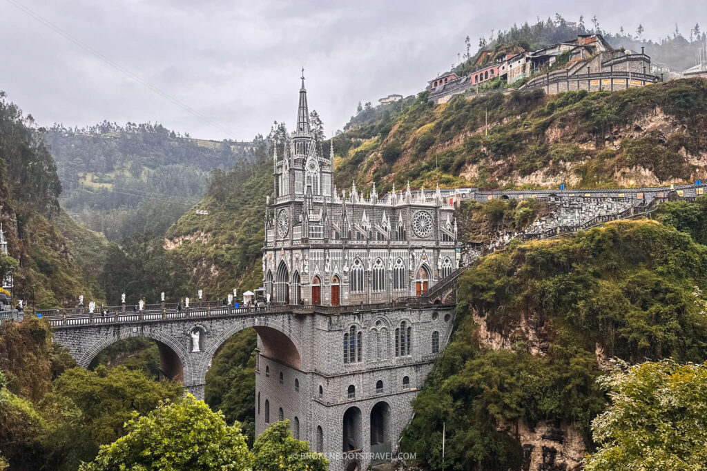 View of Las Lajas Sanctuary in Ipiales over the canyon