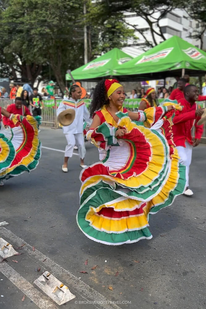 Dancers performing in a Yipao parade in Armenia, Colombia