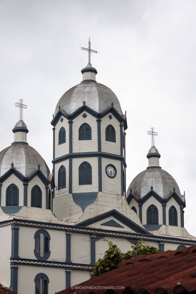 Blue and white church in Filandia, Colombia