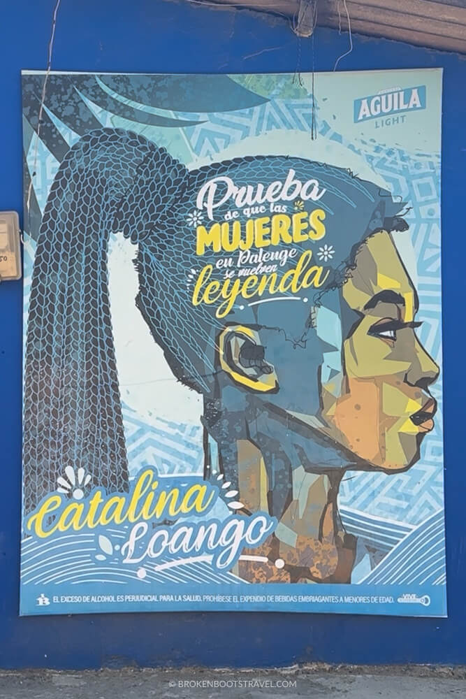 Mural of woman with braids in San Basilio de Palenque Colombia