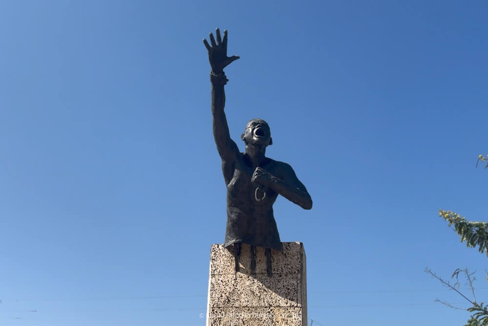 Benkos Bohió statue in San Basilio de Palenque Colombia