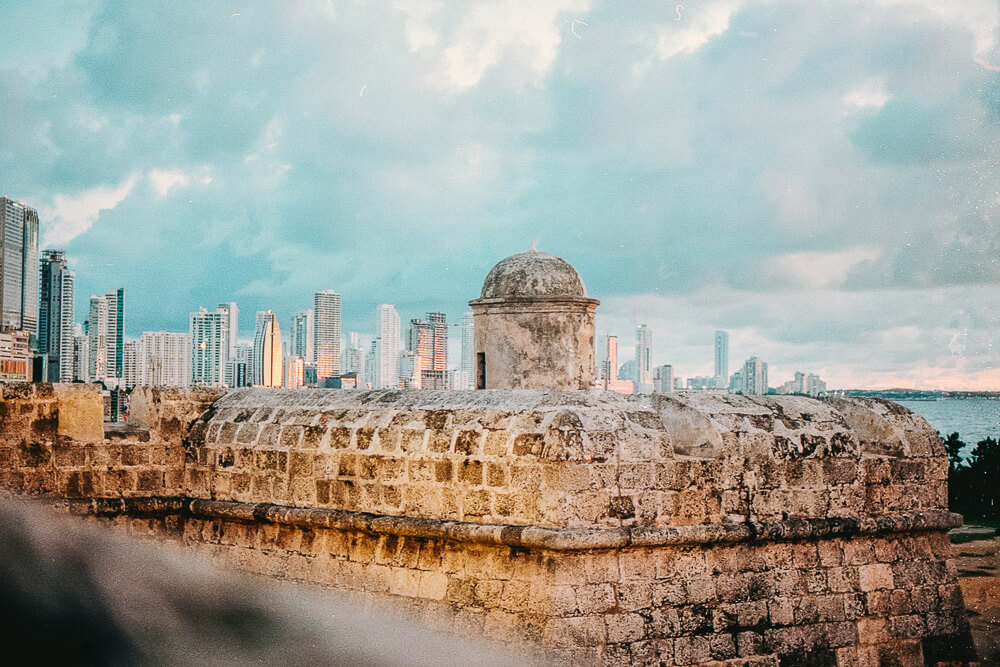 City Skyline of Cartagena with fort in the foreground