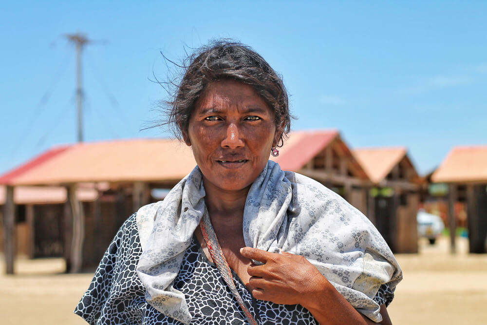 Wayuu woman in black dress looking at the camera Cabo de la Vela