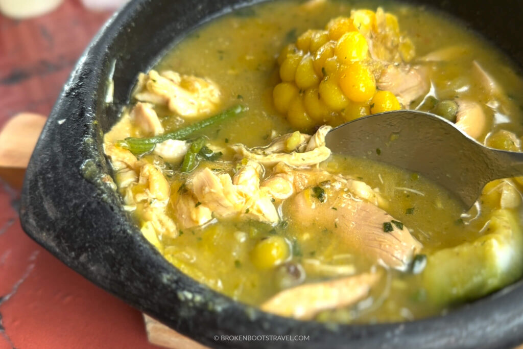 Ajiaco, typical Colombian dish, at the Mercado la Perservancia in Bogota, Colombia