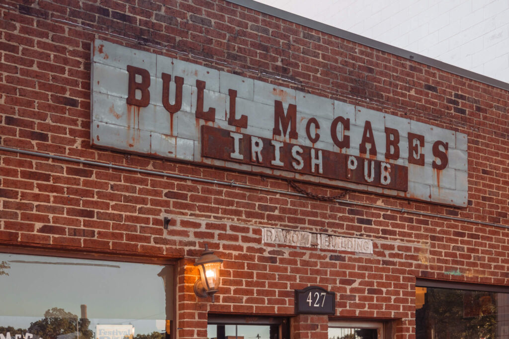 Sign for Bull McCabe's Irish Pub in downtown Durham, North Carolina