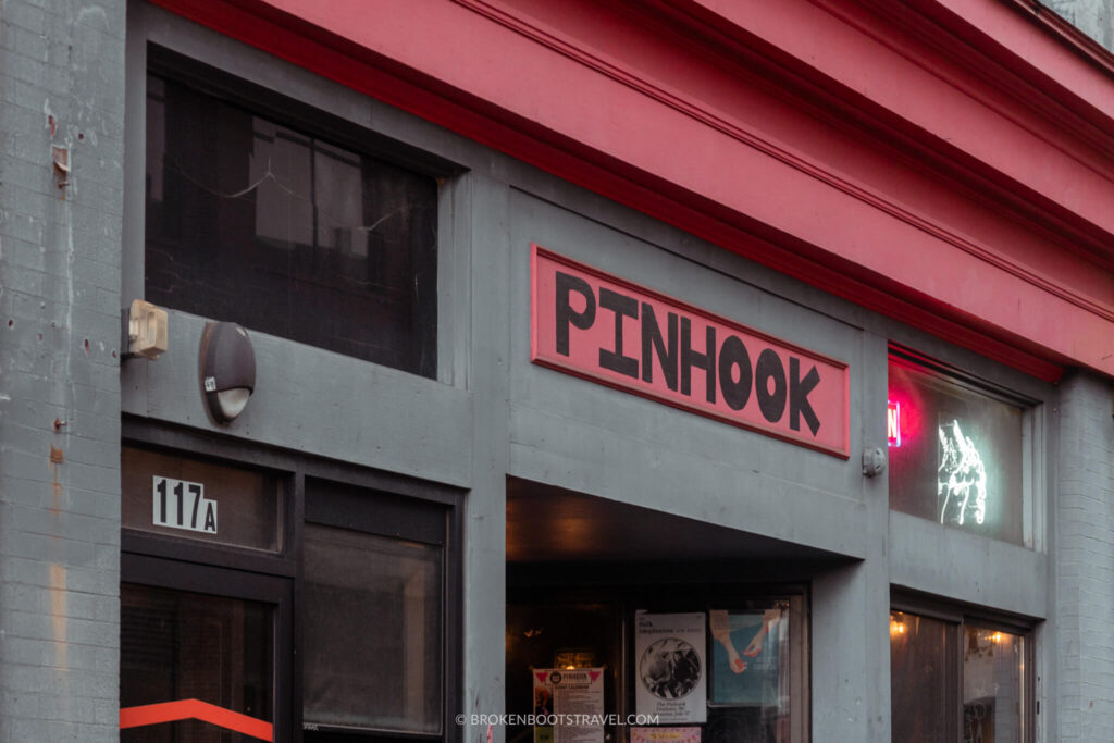 The sign outside Pinhook bar in Durham, North Carolina