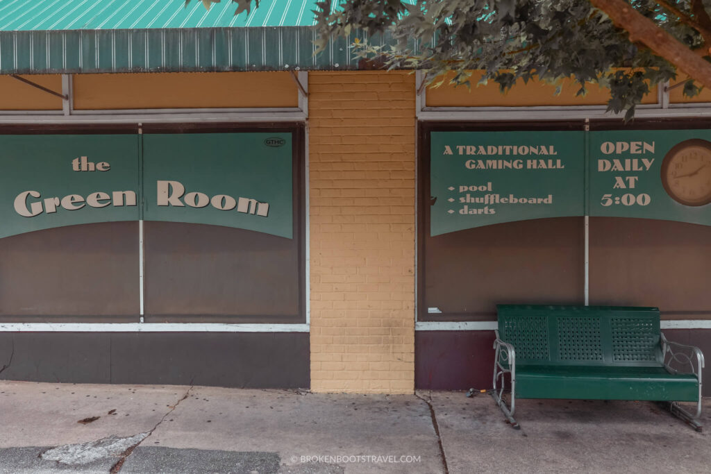 Outside the Green Room bar and gaming hall in Durham, North Carolina