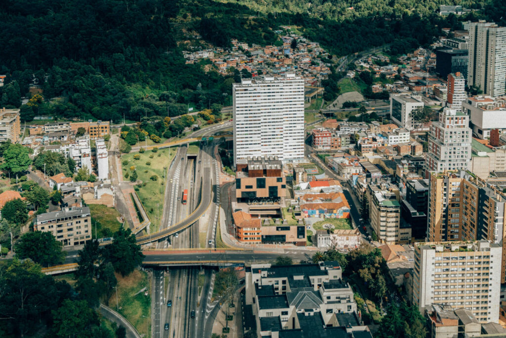 Bird's eye view of streets of Bogota, Colombia