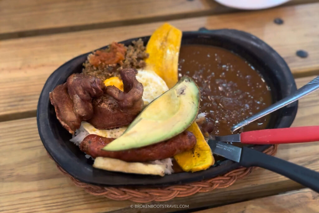 Plate of bandeja paisa, typical dish of Colombia's coffee region