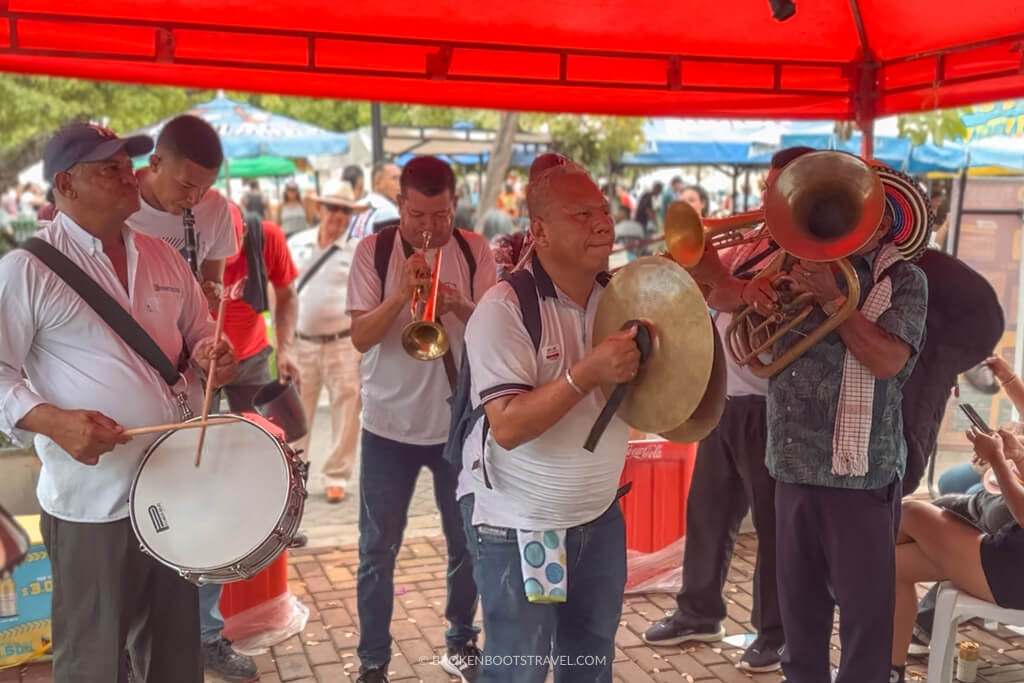 Band playing brass instruments at Vallenato Festival