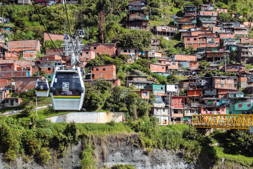 Cable car over the city of Medellin, Colombia