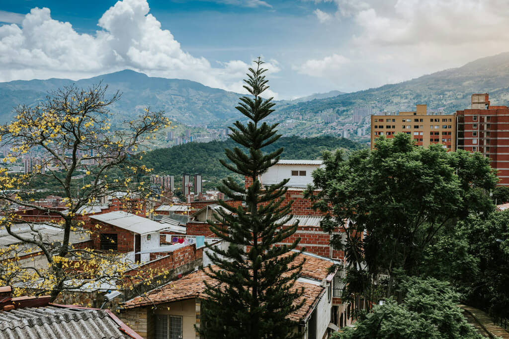 Overlooking the city of Medellin, Colombia with trees in the foreground, bogota medellin itinerary