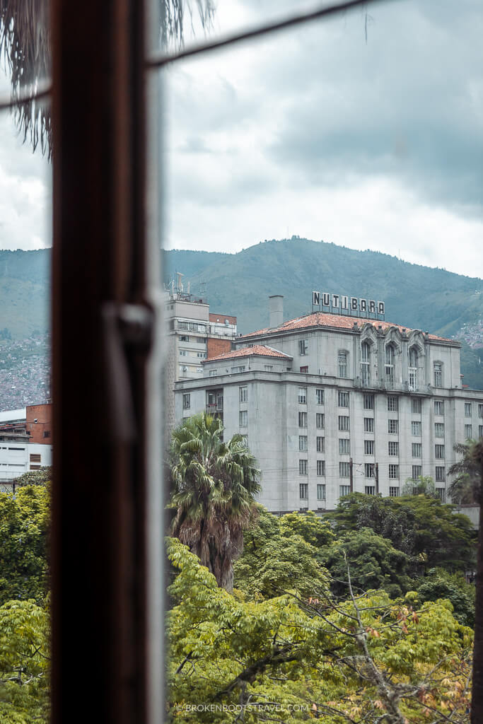 Looking at Hotel Nutibara in Medellin, Colombia through a window