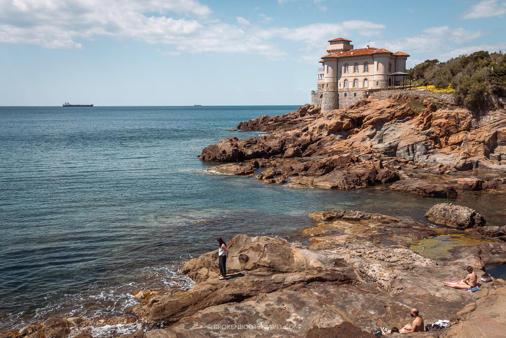 View of rocky cliffs by blue Mediterranean Sea