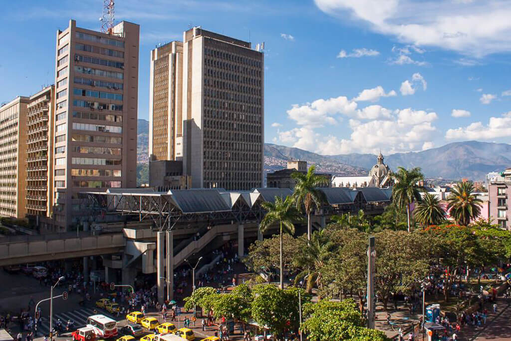 City skyline of Medellin from Parque Berrio Metro Station