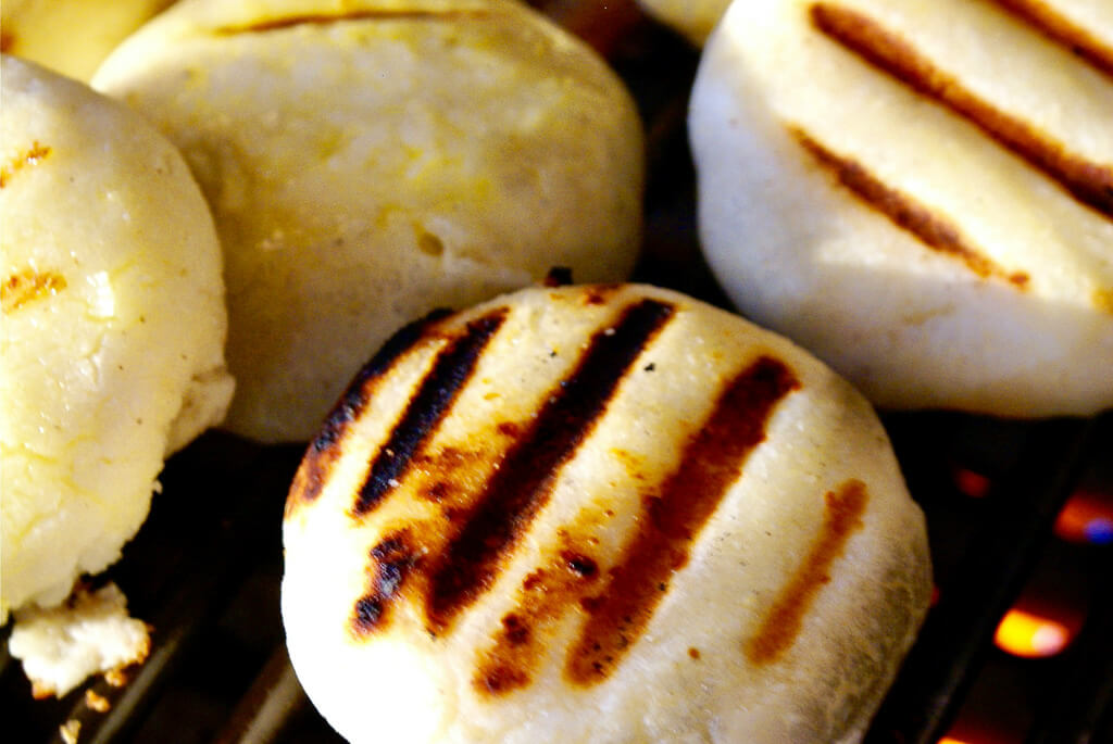 Arepas on a hot grill