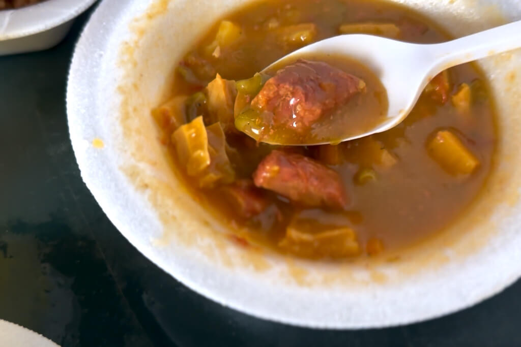 Mondongo Colombian soup in a white bowl
