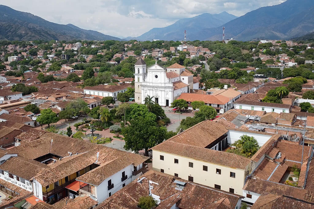 Drone shot of Santa Fe de Antioquia, day trip from Medellin
