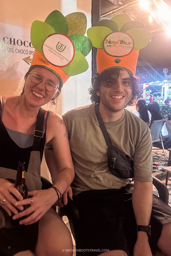 Two people wearing costumes at the San Pacho Festival