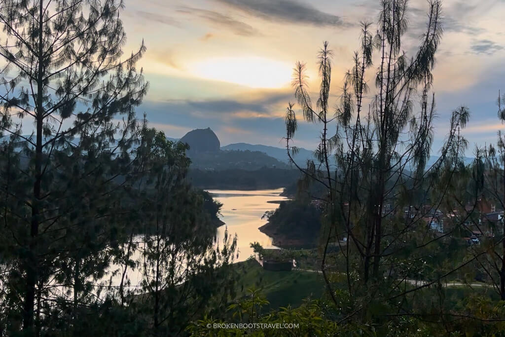 Sunset over Peñol de Guatapé and Reservoir