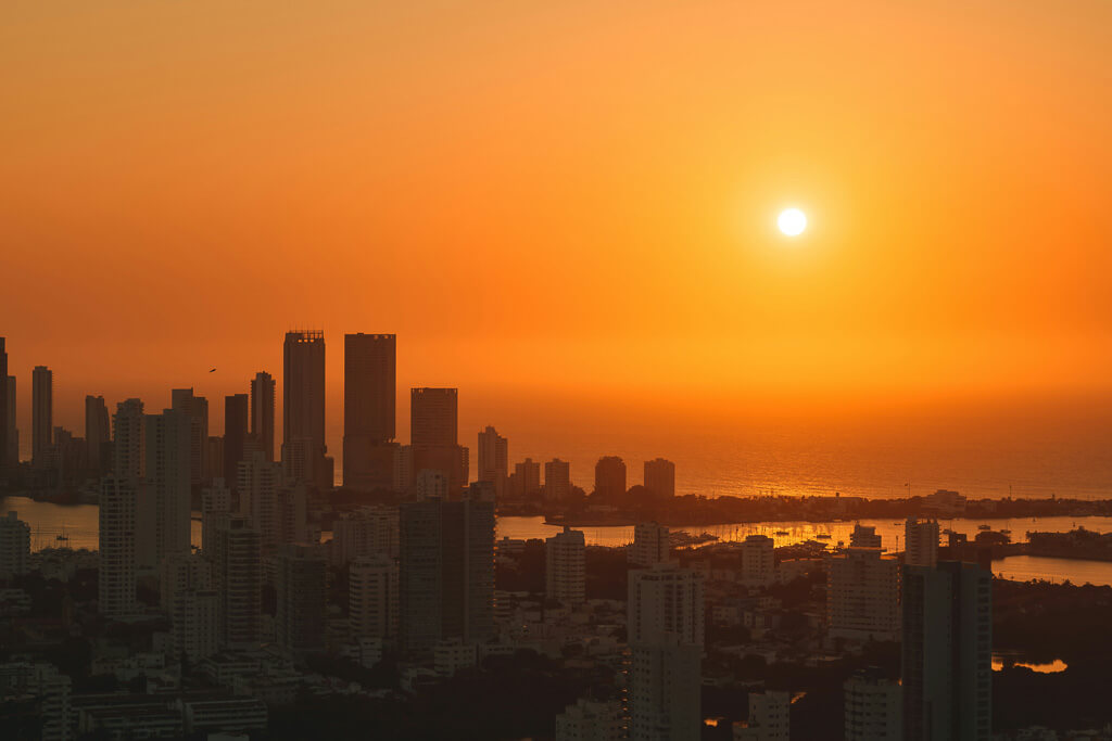 Sunset over Cartagena skyline