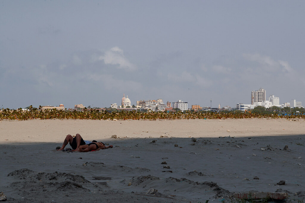 A girl lying on Bocagrande Peninsula in Cartagena, Colombia